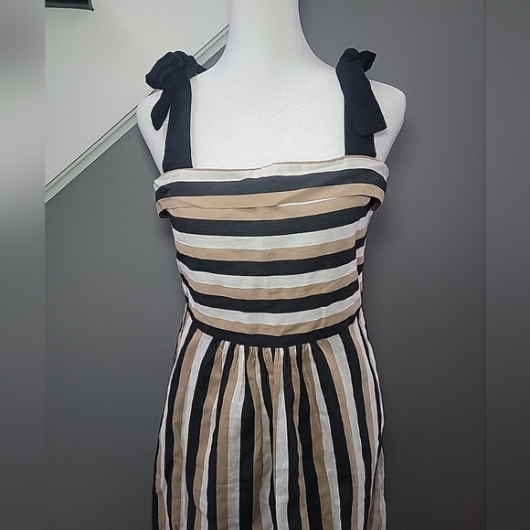 Zara striped ribbon tie maxi dress Linen/Cotton Blend Size Med Lagenlook - Picture 3 of 6